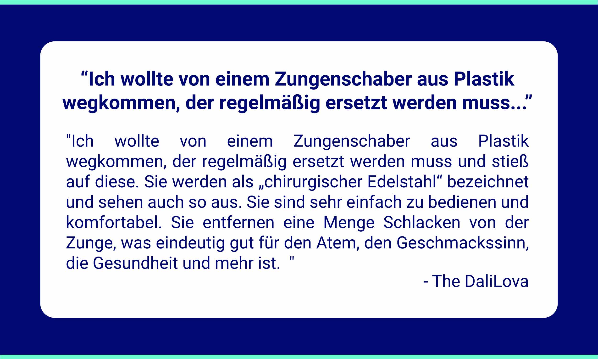Kundenrezension von Amazon zum Zungenschaber von Oravix: Weg vom Zungenschaber aus Kunststoff hin zum Zungenschaber aus Edelstahl