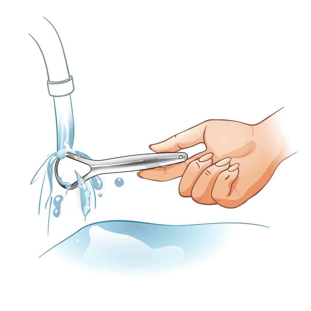 step 1 Rinse tongue scraper under the tap