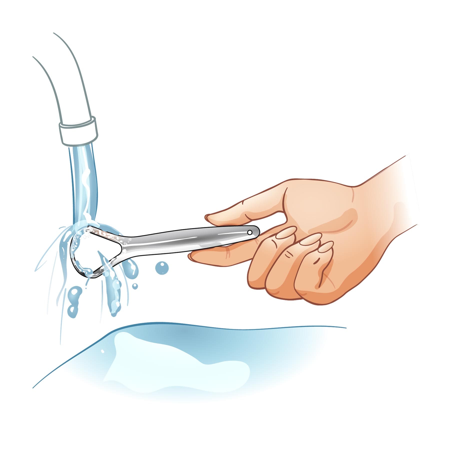 Step 5 Remove debris by rinsing your tongue scraper with water
